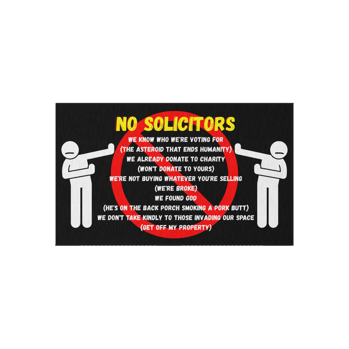 Outdoor Rug — Funny "No Solicitors" Doormat-Style Welcome Mat for Porch & Front Door